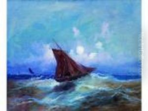 Bateau De Peche Sur Une Mer Agitee by Alfred Godchaux