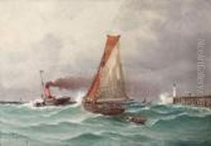 Barque De Peche Remorquee A La Sortie Du Port De Marseille. by Alfred Godchaux