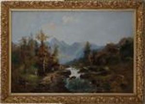 Riviere Dans Un Paysage Montagneux Anime by Emile Godchaux