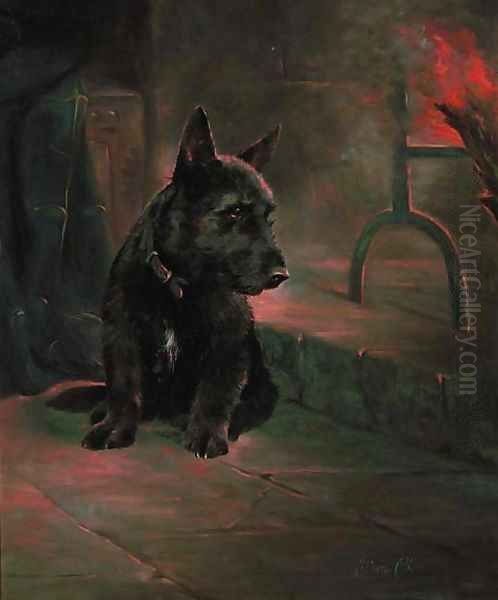 A scottie by a fire - view 1