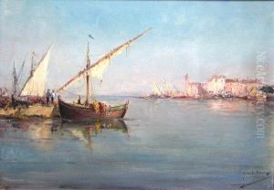 Boats In A Harbor Offloading by Emile Godchaux
