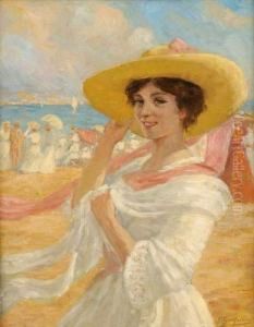Elegante A La Plage by Ernst Jean Joseph Godfrinon