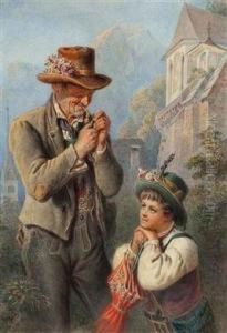 "vater Und Sohnmit Landestypischer Tiroler Tracht Im Kirchengarten" by Carl Goebel