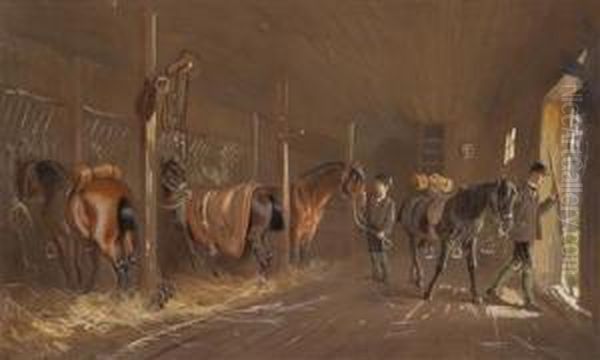 Landlicherpferdestall Und Manner In Tracht Vor Dem Ausritt - view 1