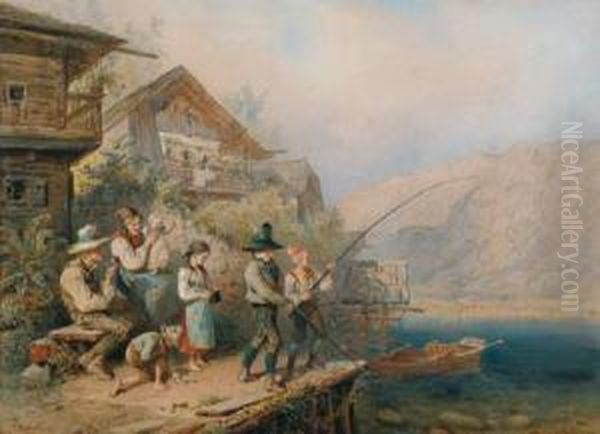 A Family Idyl With Children Fishing - view 1