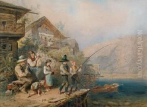 A Family Idyl With Children Fishing