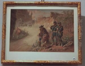 A Moving Stagecoach And A Man And Boys Surrendering To Guards