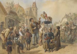 Jahrmarktszene Mit Dressierten Affen