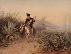 Musizierender Brautigam Auf Geschmucktem Weisen Esel by Carl Goebel