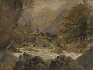 Holzbrucke In Der Ramsau. by Carl Goebel