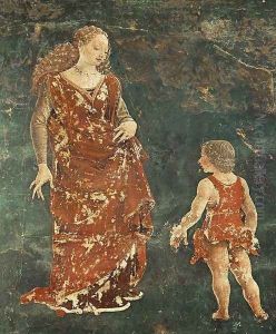 Allegory of April- Triumph of Venus (detail from the Bull) 1476-84 by Francesco Del Cossa
