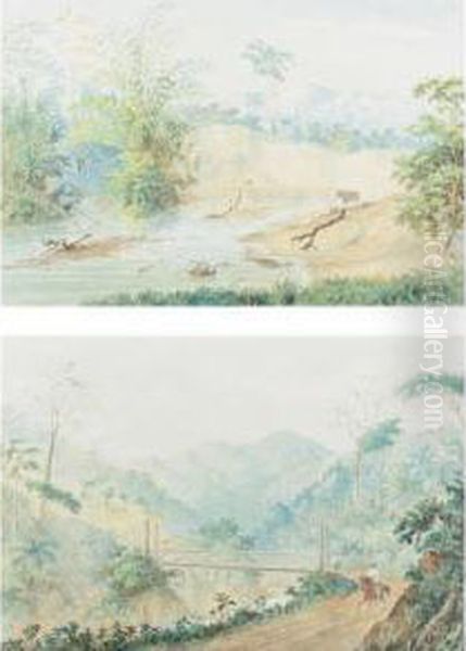 A Pair Of Watercolors: River Borburata And On The Road From Puerto Cabello To Valencia - view 1
