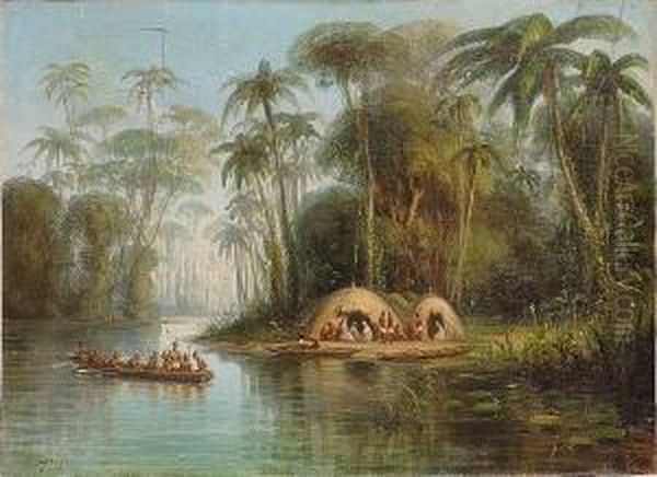 South American Natives At A Riverside Settlement - view 1