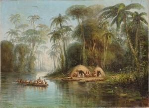 South American Natives At A Riverside Settlement