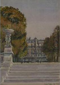 Paris Scene, Looking Up Park
Steps Towards A Street Flanked By Trees, Inscribed "romilly ....35
Paris". by Robert Charles, Goff Col.