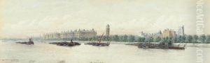 St. Thomas's Hospital And Lambeth Palace Viewed From Thethames by Frederick E.J. Goff