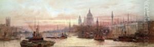 London, The Thames Off The Tower And Below London Bridge by Frederick E.J. Goff