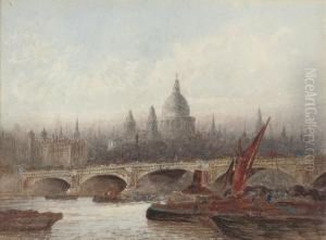 The Thames At Blackfriars Bridge, St. Paul's Cathedral Beyond by Frederick E.J. Goff