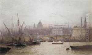 London Bridge With St Paul's Cathedral Beyond by Frederick E.J. Goff