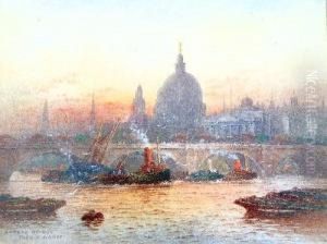 Pair,
London Bridge With St. Paul's Beyond,
And Tower Bridge,
Watercolours Heightened With White by Frederick E.J. Goff