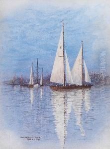 Sailing Boats At Burnham On Crouch by Frederick E.J. Goff