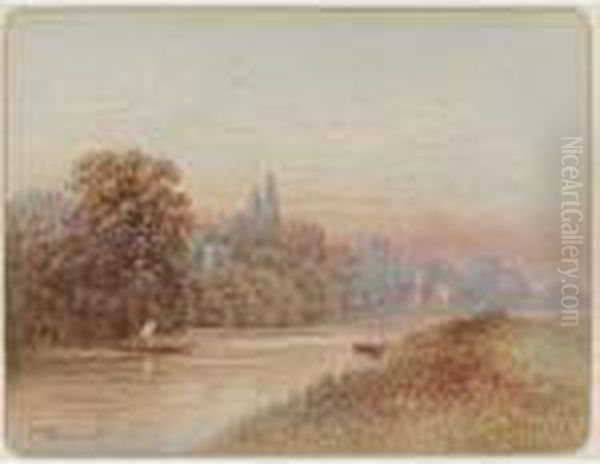 Figures Boating On The River At Bisham, Near Maidenhead - view 1