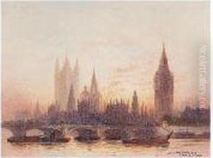 Westminster Bridge Looking 
Towards Parliament; London Bridge Looking Towards St Paul's Cathedral by Frederick E.J. Goff