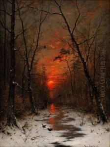 Zapad Slnka Nad Zimnym Lesom by Heinrich Gogarten
