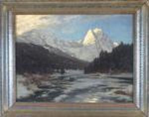 Zwei Jager Auf Dem Gefrorenen 
Riessersee Vor Dem Wettersteingebirge Mit Den Waxensteinen Im 
Morgenlicht by Heinrich Gogarten