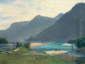 Kinder Am Ufer Des Inn Bei Rattenberg In Tirol by Heinrich Gogarten