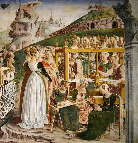 The Triumph of Minerva: March, from the Room of the Months, detail of the weavers, c.1467-70 - view 1