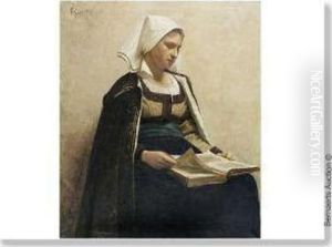 Jeune Femme En Peignoir, Lisant. by Felix Gogo