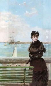An elegant Woman at St. Malo by Vittorio Matteo Corcos