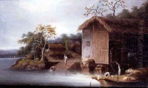 Fishermen before Riverside Houses in Indo-China by George Chinnery