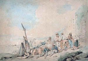Coast Scene with Figures near a wall by George Chinnery
