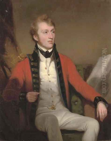 Portrait of an officer of the East India Company, small three-quarter-length, in uniform, seated - view 1
