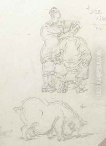 A Chinese barber at work and a study of a pig