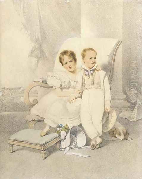 Double portrait of Lucy Lyman Paine Sturgis and John Hubbard Sturgis, small, full-length, the former seated - view 1
