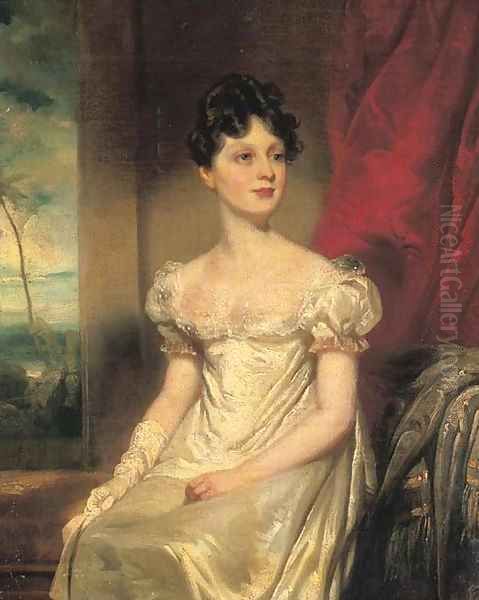 Portrait of Lady Jane Bruce, three-quarter-length, in a white dress, an Eastern landscape beyond - view 1