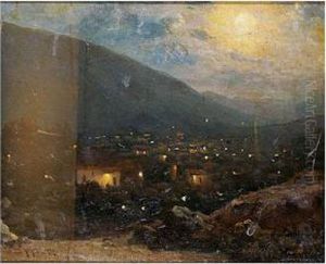 Vista De Un Pueblo Al Anochecer by Guillermo Gomez Gil