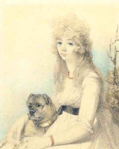 Portrait of Lady Elizabeth Stanley with her dog, half-length, seated