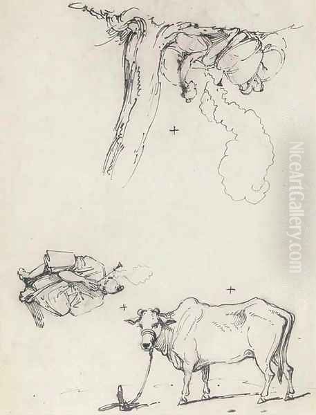 Studies of oriental figures and a cow - view 1