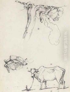 Studies of oriental figures and a cow by George Chinnery