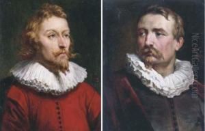 Portrait Of Jacobus De Cachopin; And Portrait Of Adriaen Vanstalbemt by Francesco Gonin