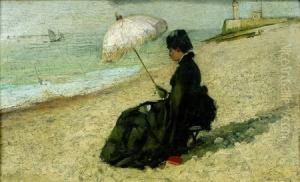 Jeune Femme A L'ombrelle Sur Une Plage by Eva Gonzales