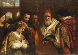 Saint Domitilla receiving the veil from Pope Clement