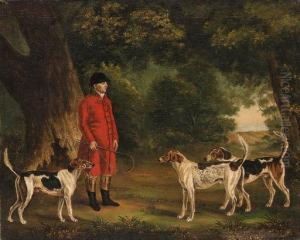 Portrait Of Thomas Sebright With Hounds Of The New Forest Hunt, Ina Wooded Landscape by Thomas Gooch
