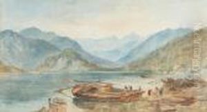 Figures And Barges At Bellingio, Lake Como