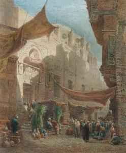 A Market Outside The Abul Dahab Mosque, Northern Cairo by Edward Alfred Angelo Goodall