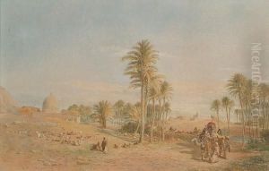 Desert Oasis With A Camel Train by Edward Alfred Angelo Goodall